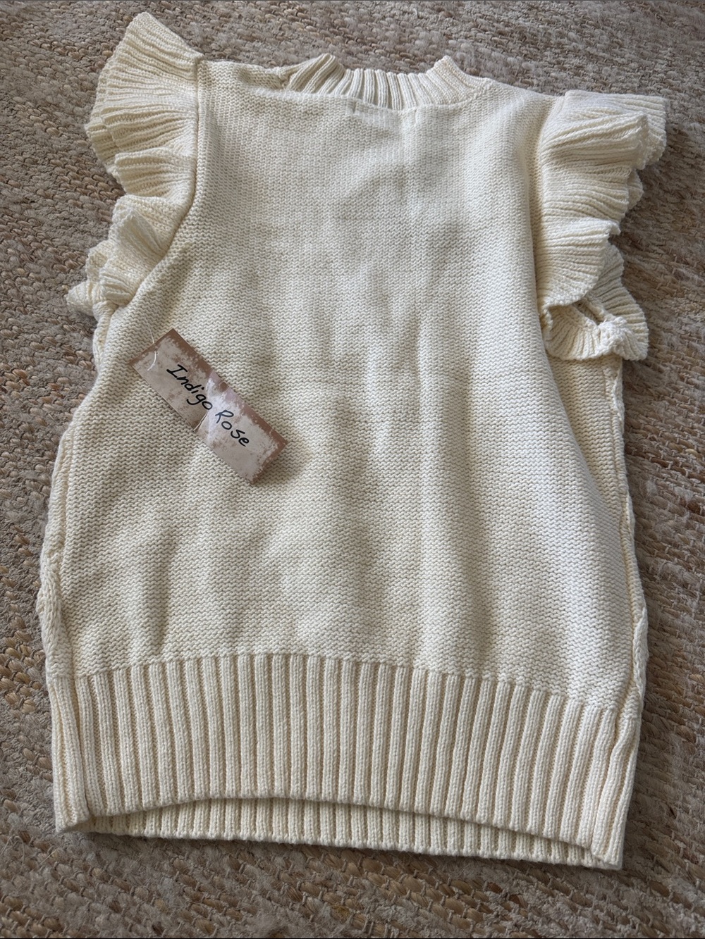 Indigo Rose Cream Cable-Knit Ruffle Sleeve Sweater - Picture 3 of 3